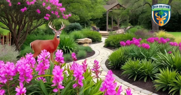 Lush garden with vibrant oleanders, protected by Deer Solution's eco-friendly repellent for deer-resistant landscapes.