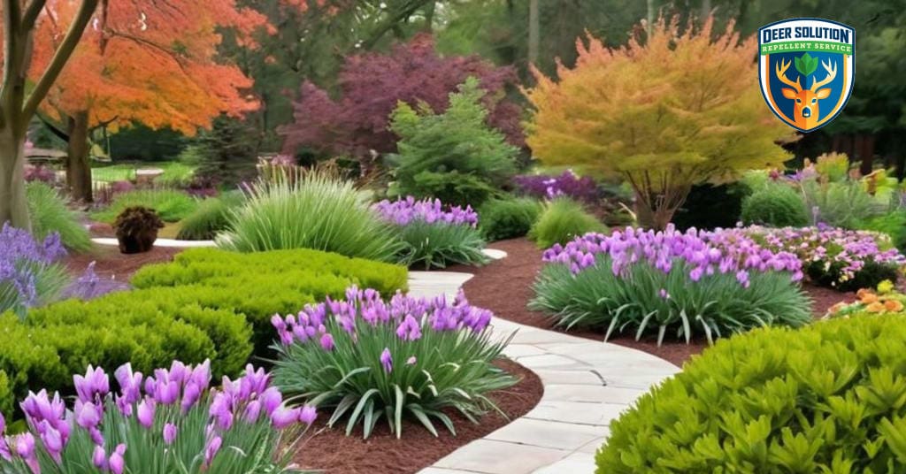 Autumnal garden with vibrant crocuses, thriving under Deer Solution's eco-friendly repellent service