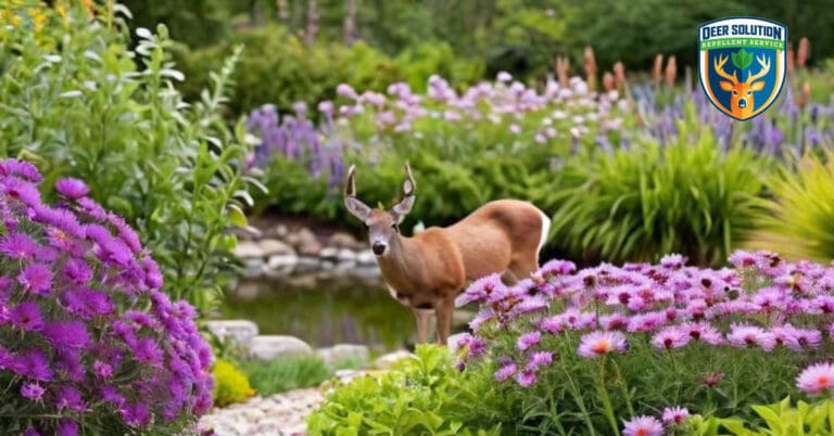 Vibrant garden with colorful calico asters, protected by Deer Solution's eco-friendly repellent service.