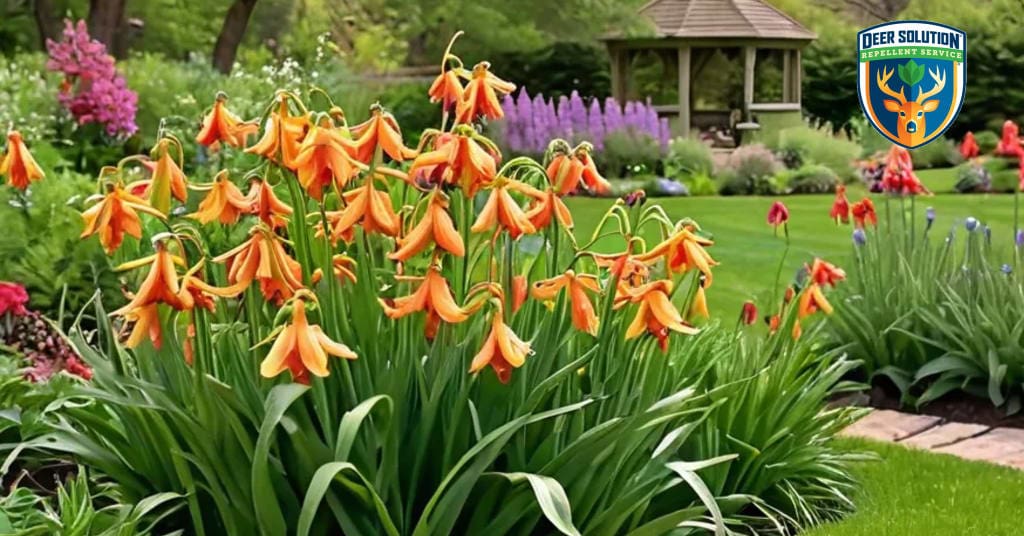 Vibrant fritillaria garden maintained with Deer Solution's eco-friendly repellent, attracting birds and butterflies.
