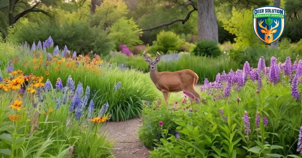 Vibrant garden with meadow rues and wildflowers, thriving under Deer Solution's eco-friendly service.