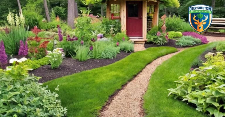 Vibrant monkshoods in eco-friendly garden, showcasing deer-resistant plants by Deer Solution®