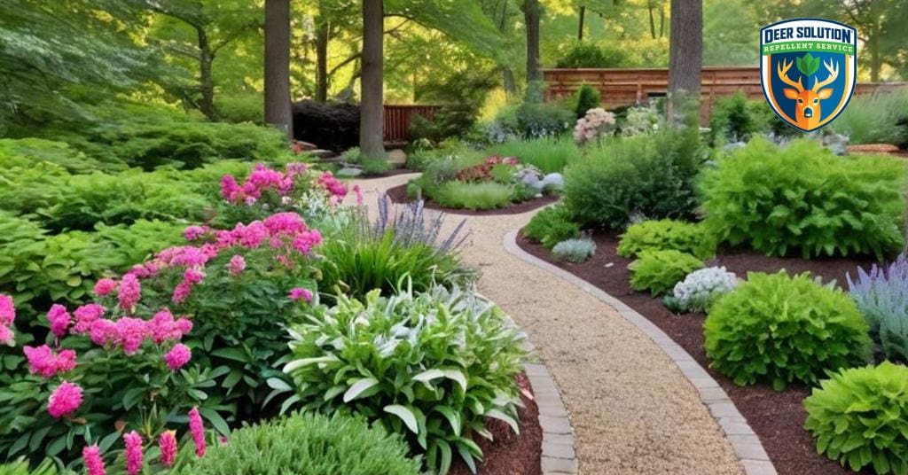Lush garden with vibrant swamp milkweeds attracting wildlife, protected by Deer Solution's eco-friendly repellent