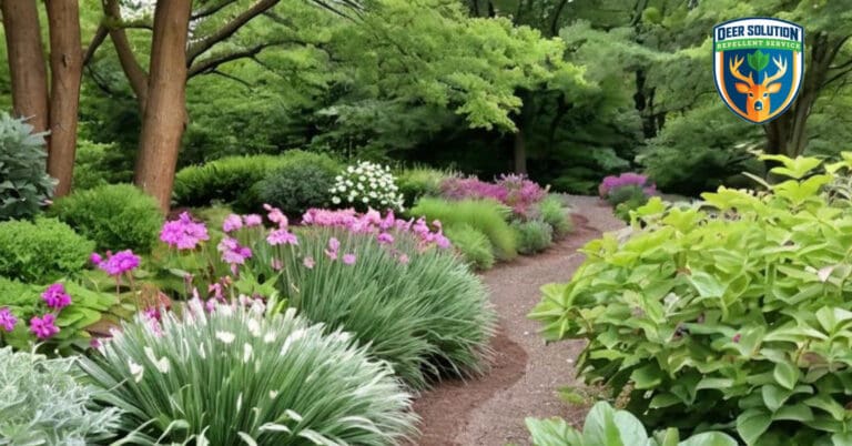 Lush, eco-friendly garden with deer-resistant turtleheads and native flora, protected by Deer Solution.