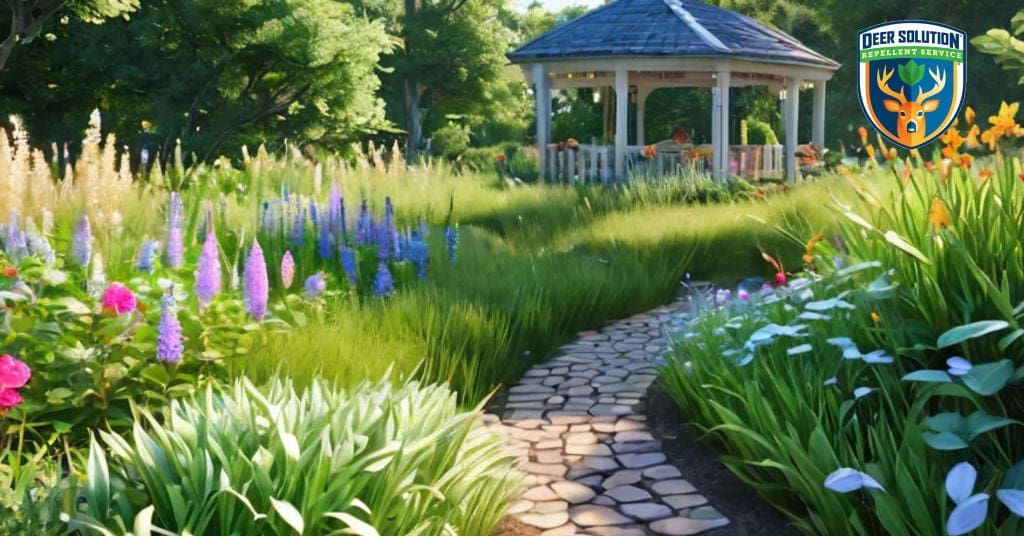 Lush garden with native wood sedges, showcasing Deer Solution's eco-friendly repellent service; do deer eat wood sedges?