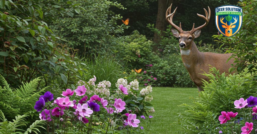 Vibrant anemones flourish in eco-friendly garden, protected by Deer Solution's natural repellent