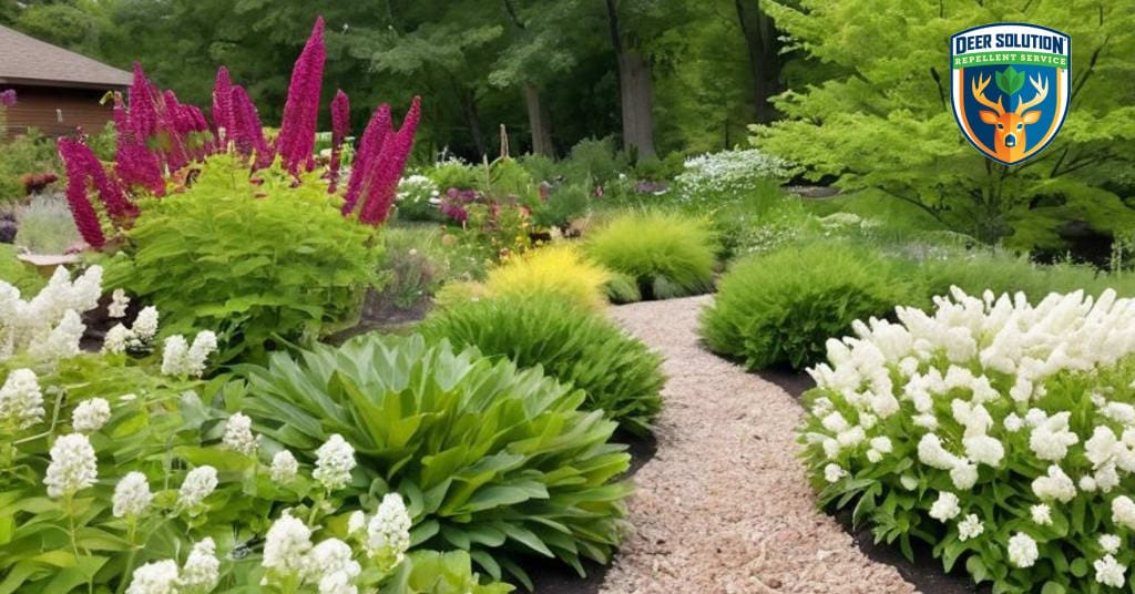Lush garden with vibrant Arrowwood Viburnums, thriving under Deer Solution's eco-friendly repellent