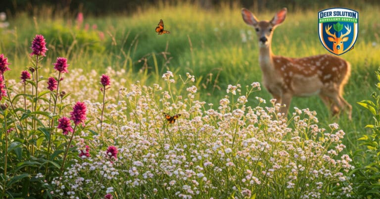 Lush garden with baby's breath and vibrant flowers, protected by Deer Solution's eco-friendly repellent service.