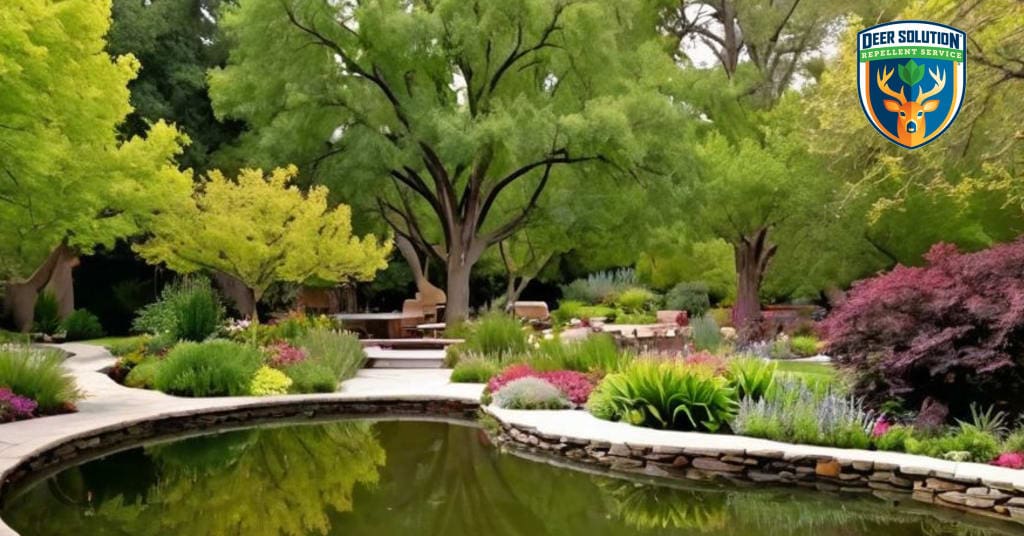 Eco-friendly garden with thriving California sycamores, native plants, and deer-resistant blooms.