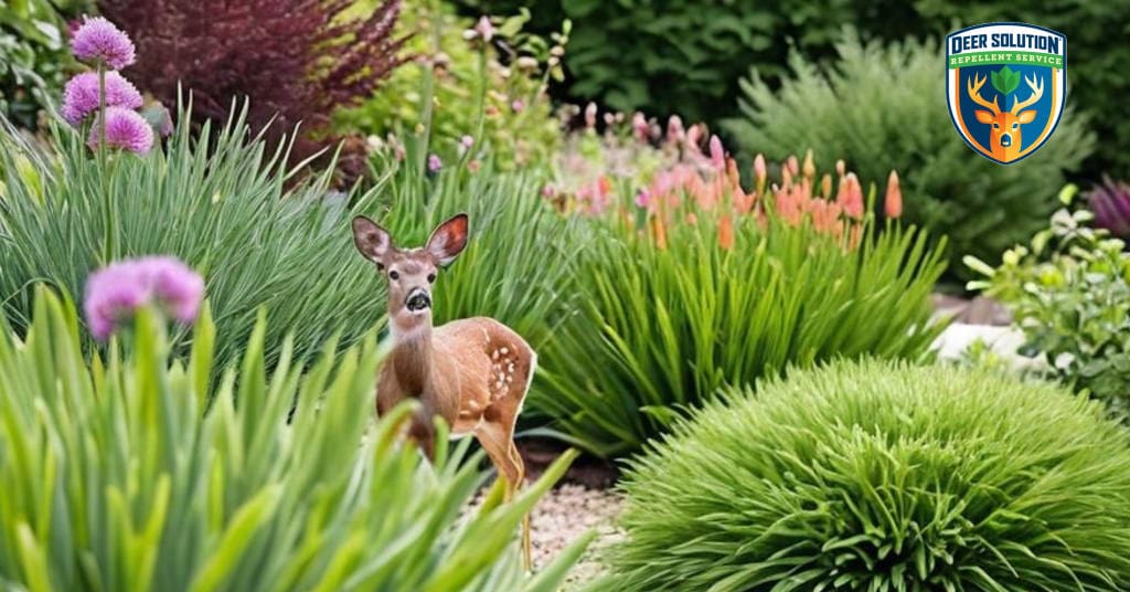 Lush herb garden with vibrant chives, basil, and rosemary - Deer Solution's eco-friendly haven for plants and wildlife