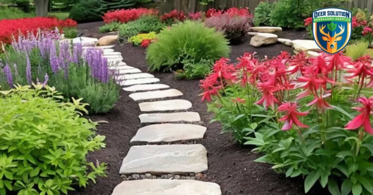 Lush garden with vibrant Eastern Red Columbines, protected by Deer Solution's eco-friendly repellent.