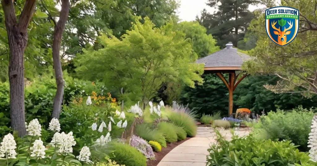Thriving littleleaf mock oranges in lush garden, protected by Deer Solution's eco-friendly repellent