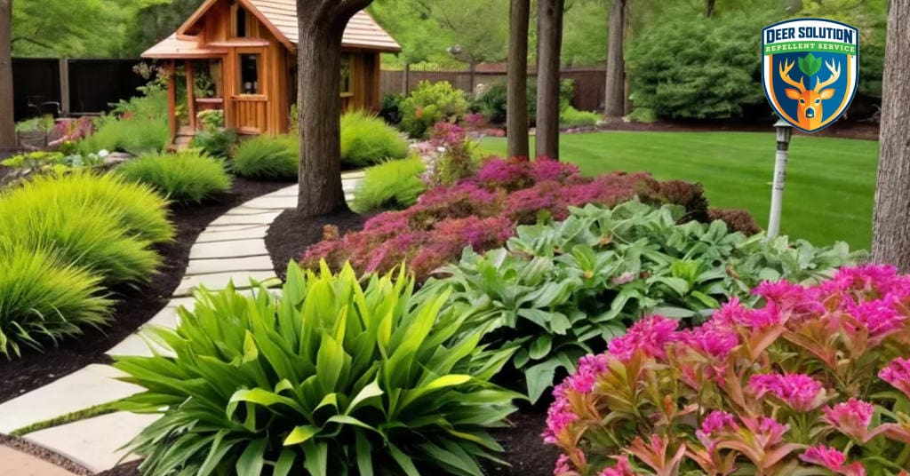 Lush Paperbark Maples in eco-friendly garden, highlighting Deer Solution's sustainable deer repellent service