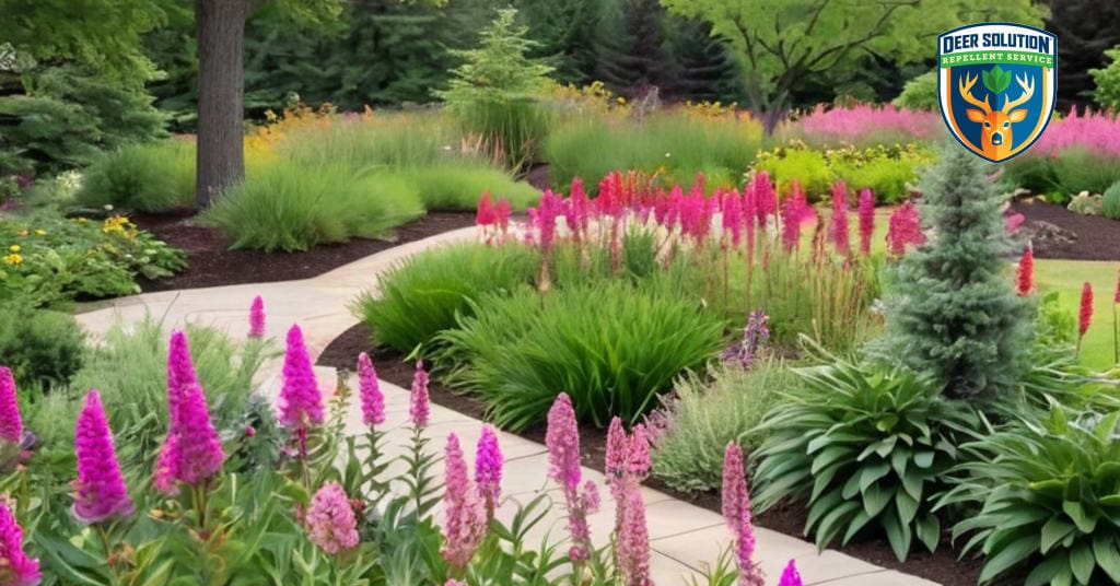 Eco-friendly garden with perennial dusty millers, showcasing Deer Solution's sustainable practices and deer resistance.