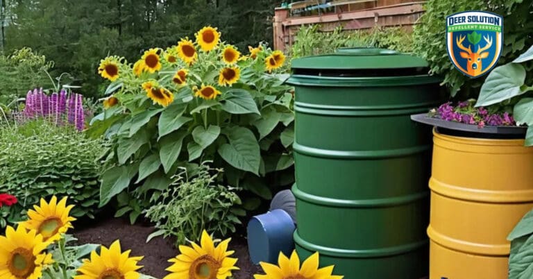 Garden with sunflowers, native plants, and butterflies - Deer Solution's eco-friendly repellent protects perennial blooms.