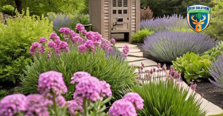 Vibrant garden with pink button flowers, showcasing eco-friendly practices and addressing do deer eat pink buttons.