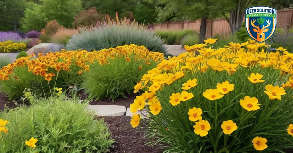 Vibrant plains coreopsis in an eco-friendly garden, showcasing harmony with nature and if deer eat plains coreopses.