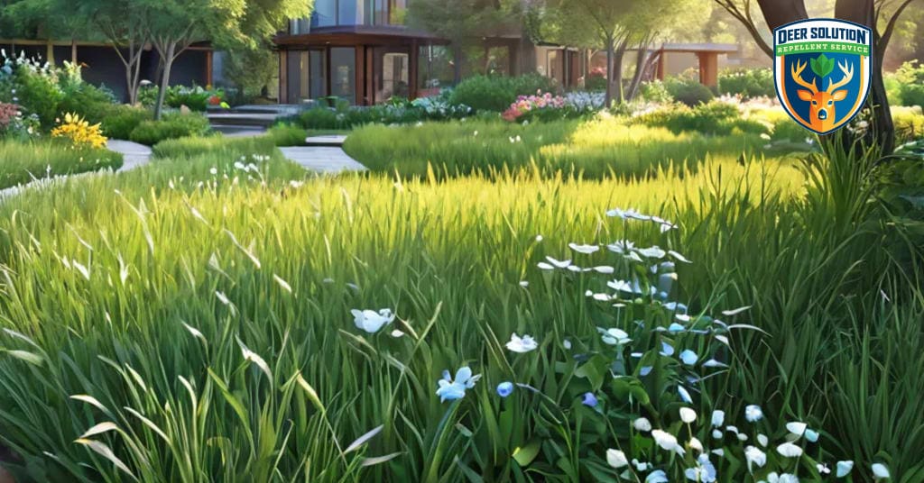 Vibrant garden with sideoats gramas, highlighting eco-friendly practices in managing deer presence naturally.