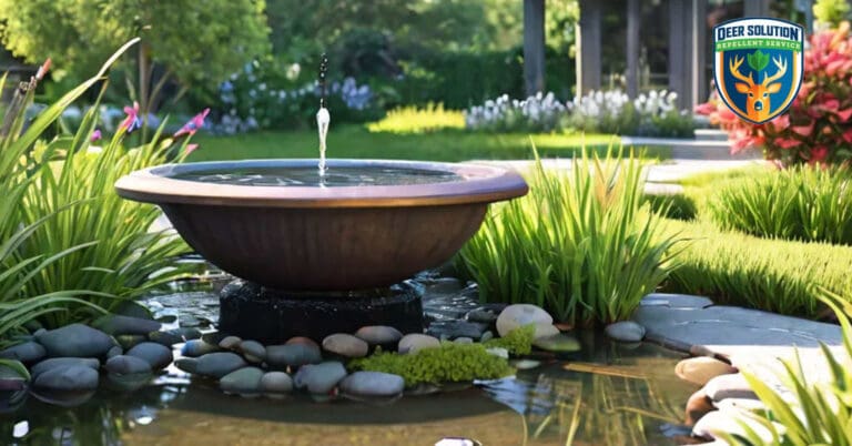 Serene garden with switchgrasses and native flowers, illustrating eco-friendly practices to prevent deer damage.