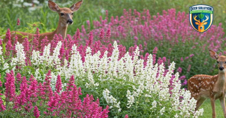 Vibrant tricolor sages thrive in an eco-friendly garden, illustrating do deer eat tricolor sages with Deer Solution's care.