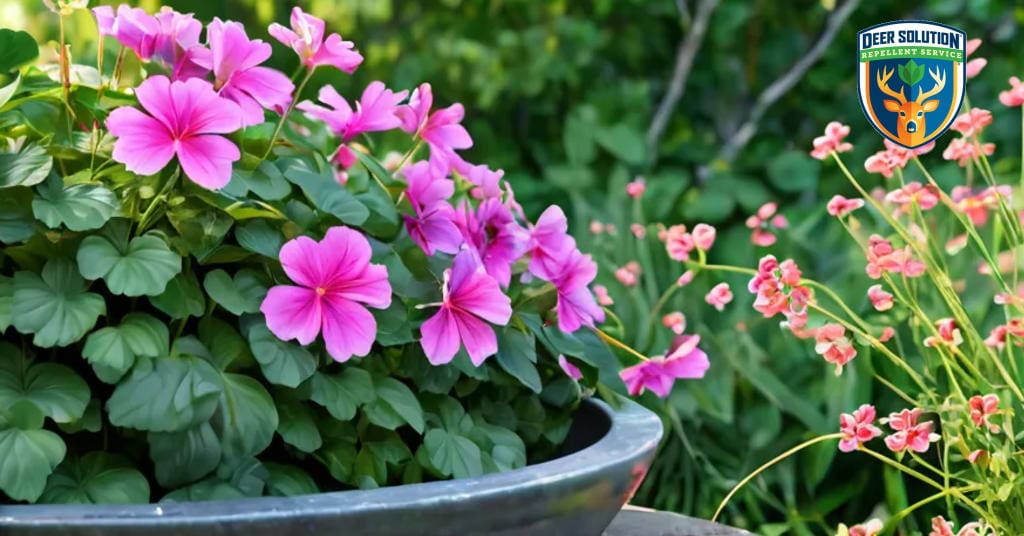 Lush garden with wild geraniums, showcasing Deer Solution’s eco-friendly service to prevent deer damage.