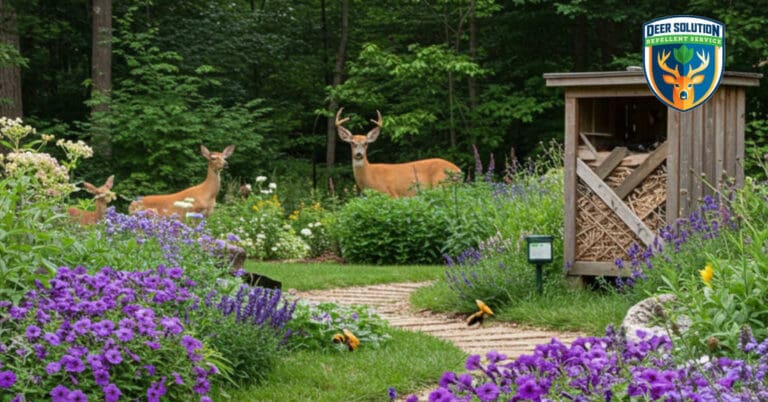 Vibrant garden with wild petunias and gentle wildlife, illustrating do deer eat wild petunias in an eco-friendly setting.