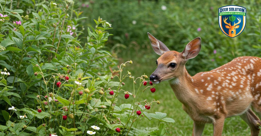 Vibrant garden with wild strawberries, highlighting eco-friendly practices while asking, do deer eat wild strawberries?