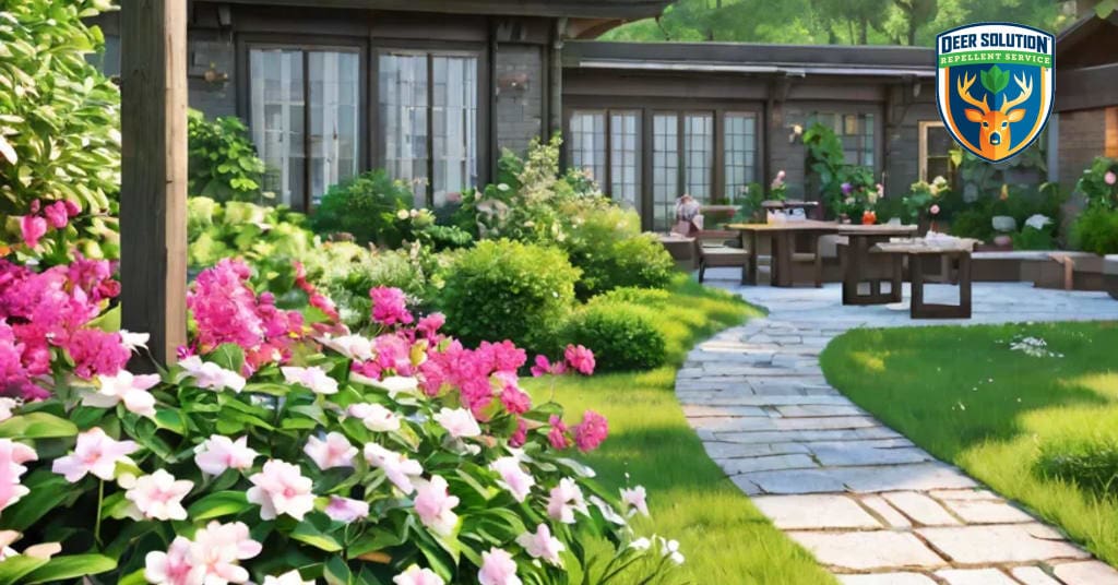 Lush garden with winter jasmines, thriving via Deer Solution's eco-friendly repellent; do deer eat winter jasmines?