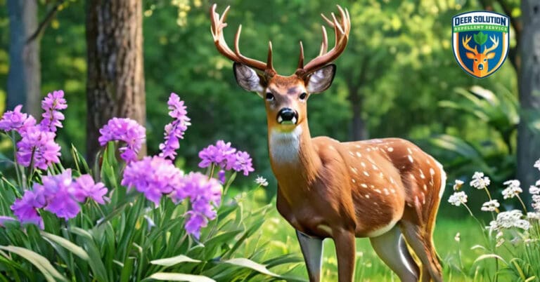 Tranquil garden with Woodlands Phloxes, showing if deer eat them and Deer Solution's eco-friendly repellent service.