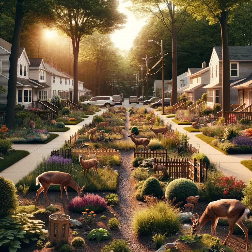 Close-up view of a Camden County community setting, reflecting the impact of deer on landscapes and communities, and showcasing management strategies