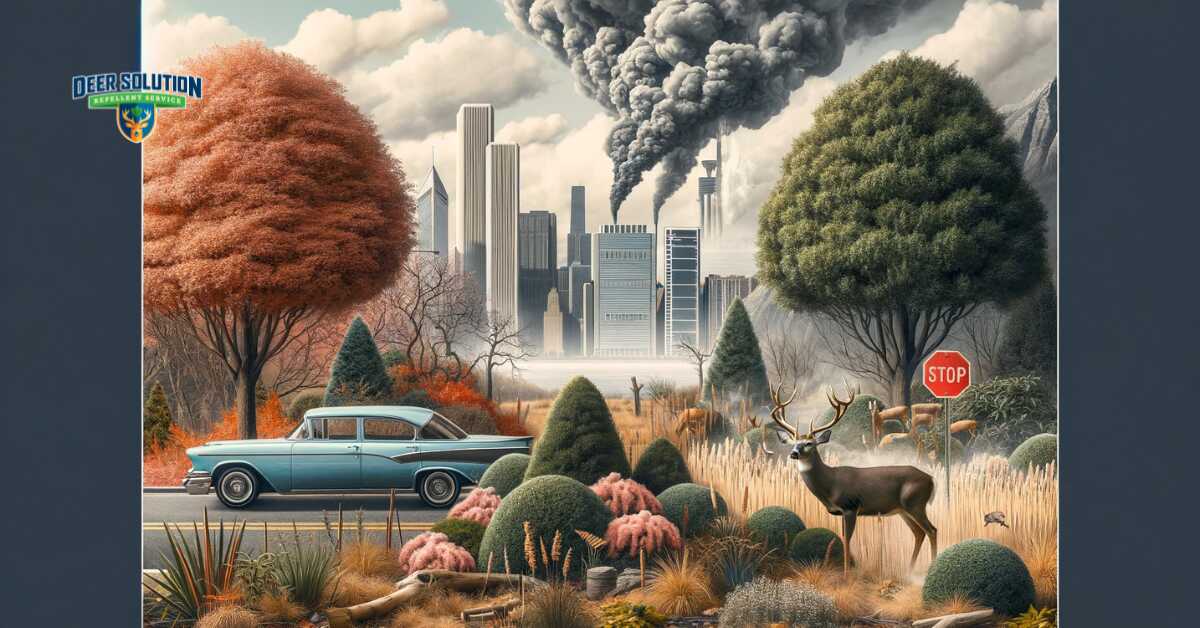 An abstract visual representation of the struggle to protect shrubbery from deer in Union County, NJ