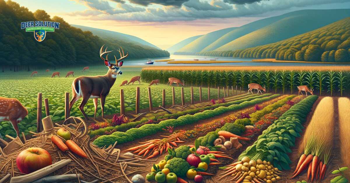 Landscape of Delaware showing the impact of deer encroachment on agriculture and gardens, illustrating the ongoing conflict between wildlife and farming interests