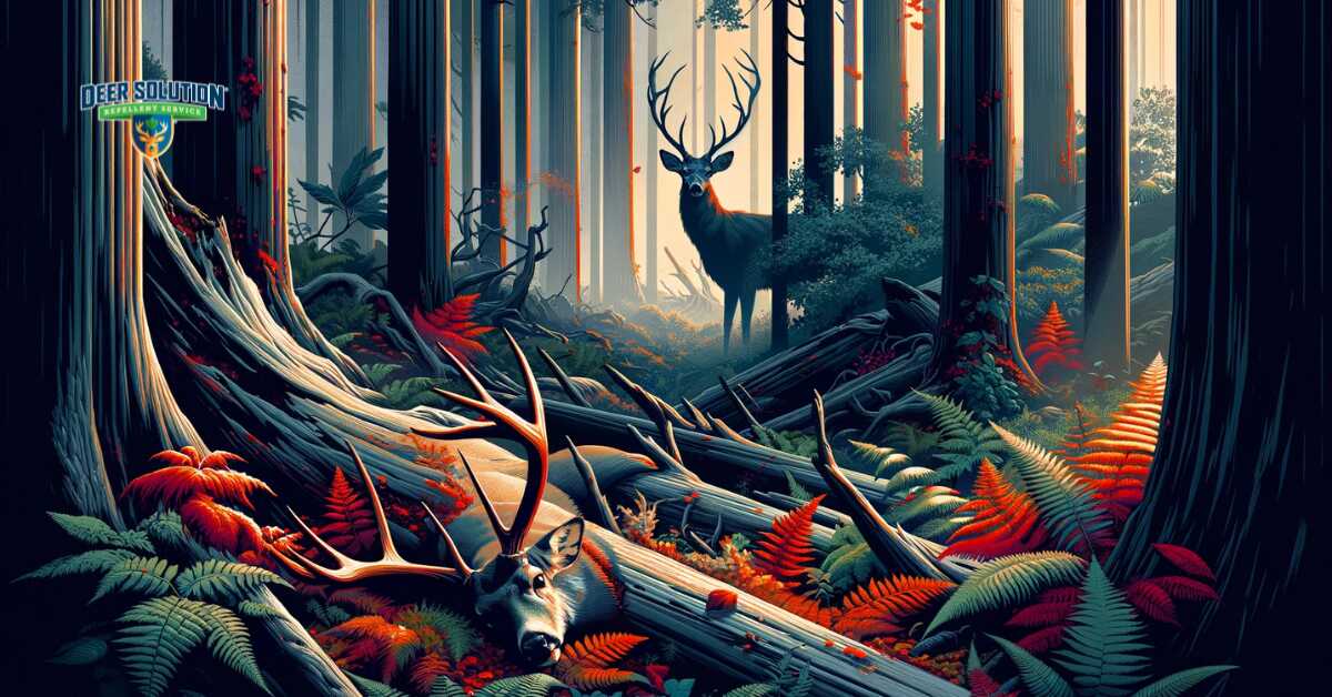 An evocative forest scene in Fairfield County, subtly illustrating the struggle against deer damage to foliage