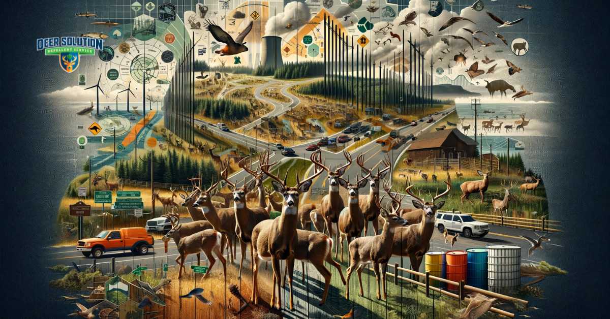 Visual representation of the overpopulation of deer in New Jersey, illustrating the complex dynamics between wildlife and human communities, including the impact on ecosystems and the efforts to manage the growing deer population sustainably
