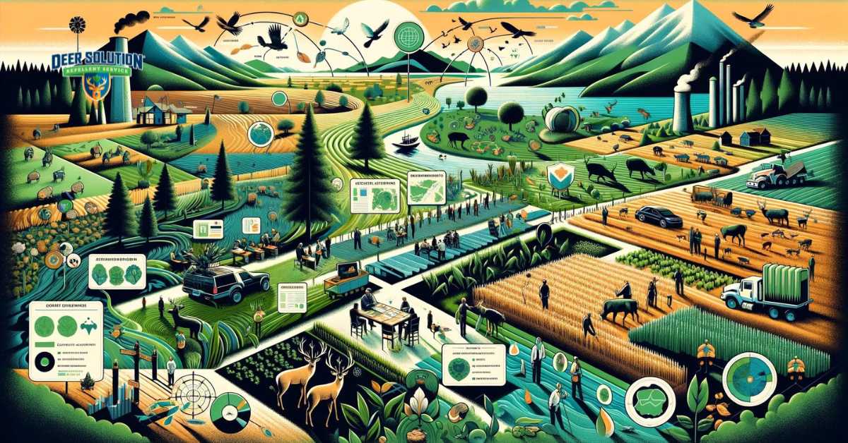 Visual depiction of Spalding County, GA's strategic efforts to protect shrubs and local agriculture from deer, showcasing community initiatives and protective measures against the backdrop of understanding deer feeding habits